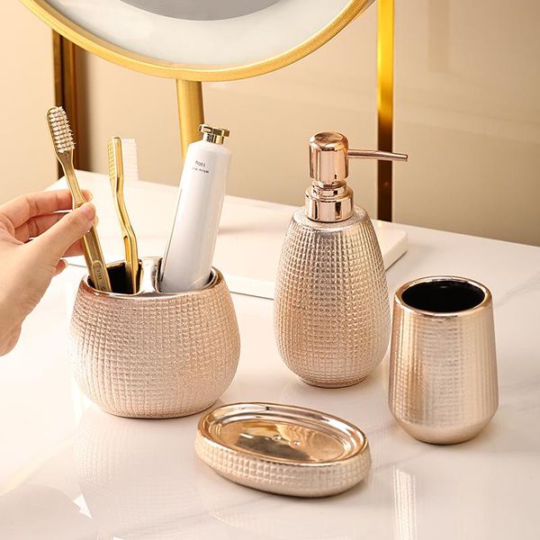 

bath accessory set rose gold ceramic toiletry toothbrush holder gargle cup bathroom accessories lotion bottle soap dish el home