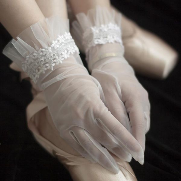 

bridal gloves elegant lace mesh glove short wedding finger white women accessories veu de noiva