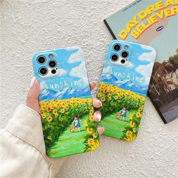 

cell phone pouches pretty landscape painting case for 12 mini 11 pro max 7 8 plus x xr xs se 2021 cover cute sun flower girl cases