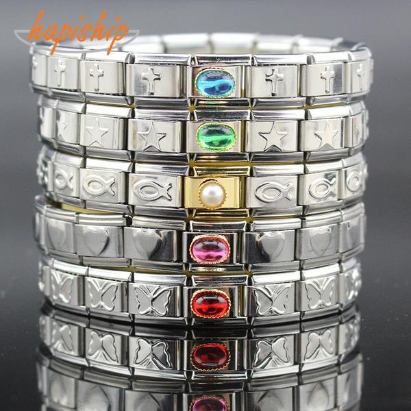 

other bracelets hapiship 2021 fashion jewelry cross star fish heart butterfly stainless steel 18 links bracelet bangle for women men g056, Golden;silver