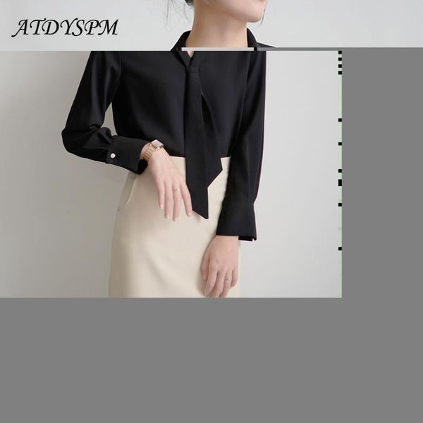 

women's blouses & shirts fashion white blouse women 2021 long sleeve bow tie v-neck solid black apricot female autumn office blusa fem