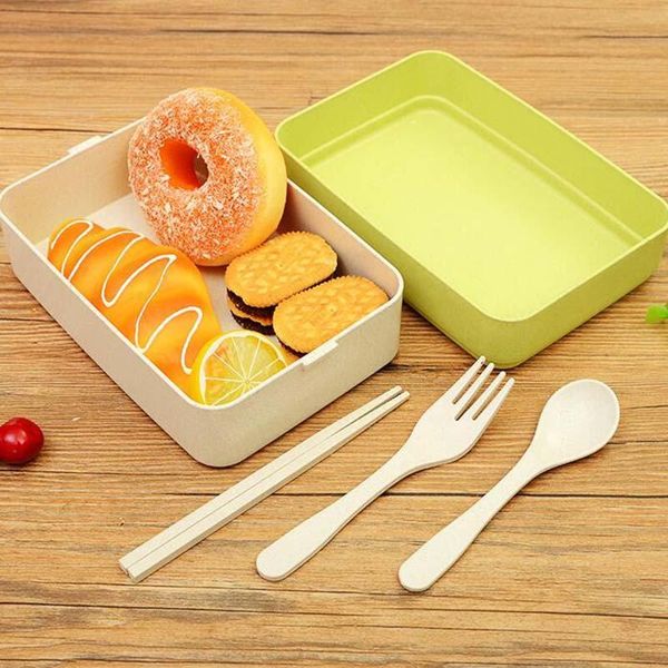 

storage bottles & jars creative wheat straw double-layer student lunch box organizer home outdoor picnic portable environmental cutlery boxe