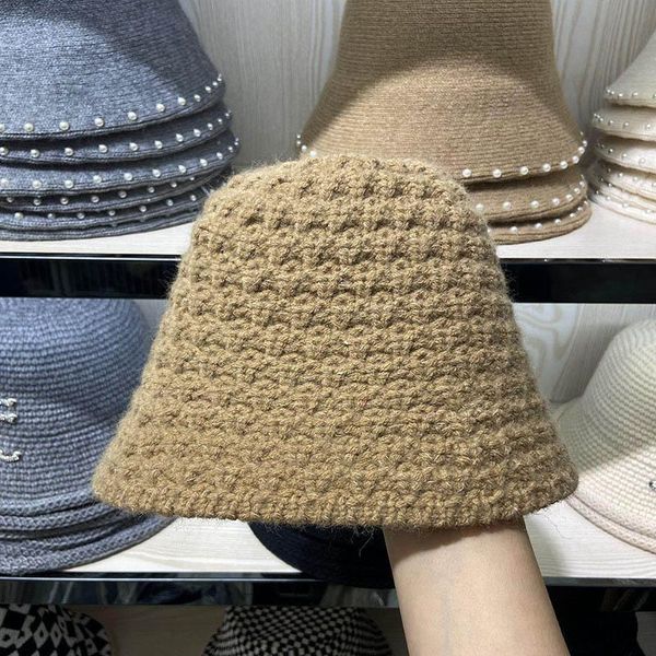 

wide brim hats winter autumn women wool knitted bucket hat fashion warm folding fisherman's cap casual girls lady panama, Blue;gray
