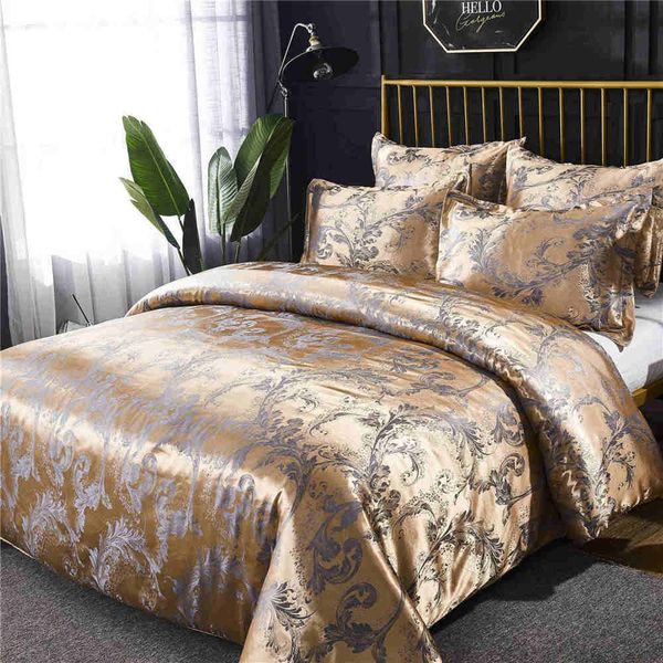 

luxury european classical style duvet cover set satin jacquard embroidery bedding quilt cover pillowcase king size comforter set c0223