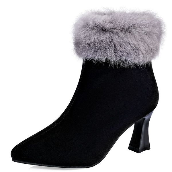 

boots winter high-heeled boots women bombs zipper flocks women's shoes leather tx7o, Black