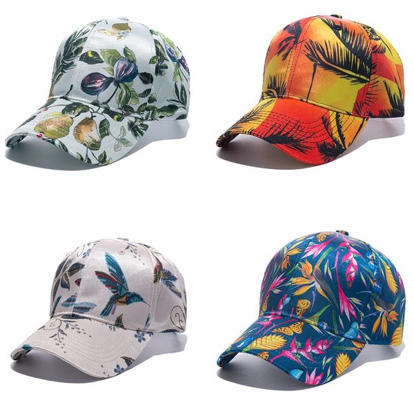 

ins japanese style new summer sun hat bird flower print artificial silk peaked cap satin baseball female korean no. 1, Blue;gray