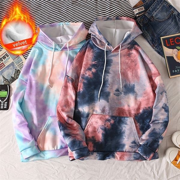 

cotton colorful women hoodies oversized clothes tie dye printed long sleeve hooded women's korean loose pullover sweatshirt 201102, Black
