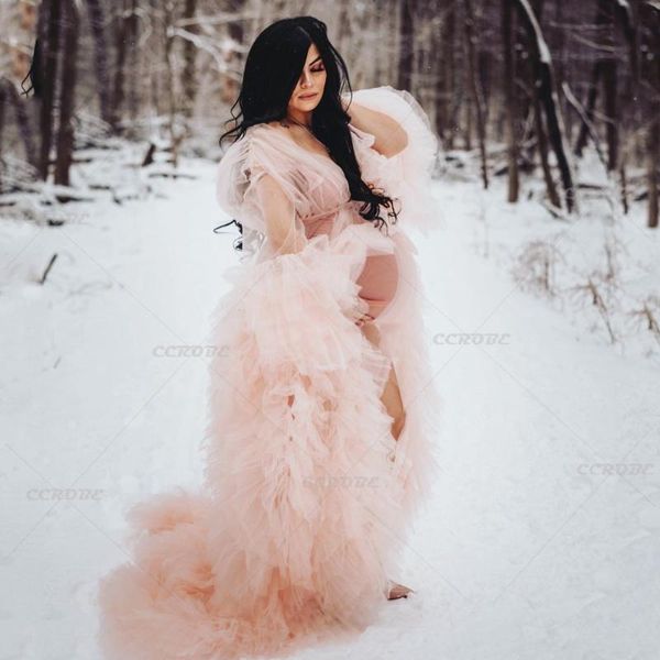 

women's sleepwear wome's robe perspective sheer tulle ruffle bridal shower bathrobe maxi wedding party dresses pajamas poshoot dre, Black;red