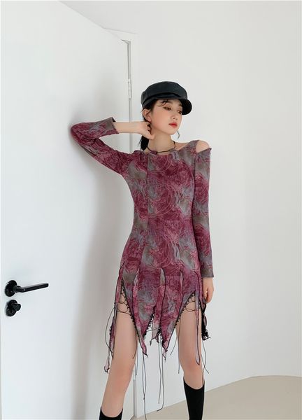 

new 2021 fashion women asymmetrical designer stringing long sleeve tassels hollow out bodycon clothing q6mg, Black;gray