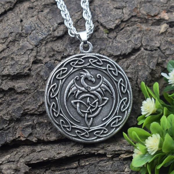 

celt knot dragon pendant necklace medieval symbolic necklace, Silver