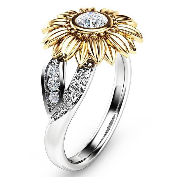 Anello girasole Anelli con diamanti in oro con zirconi cubici Anelli di fidanzamento Desiger per donna Gioielli di moda per regalo da donna DROP SHIP