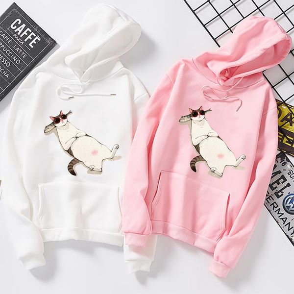 

women's hoodies & sweatshirts harajuku kawaii style personality cat print loose long sleeve black pullovers autumn korean version winte