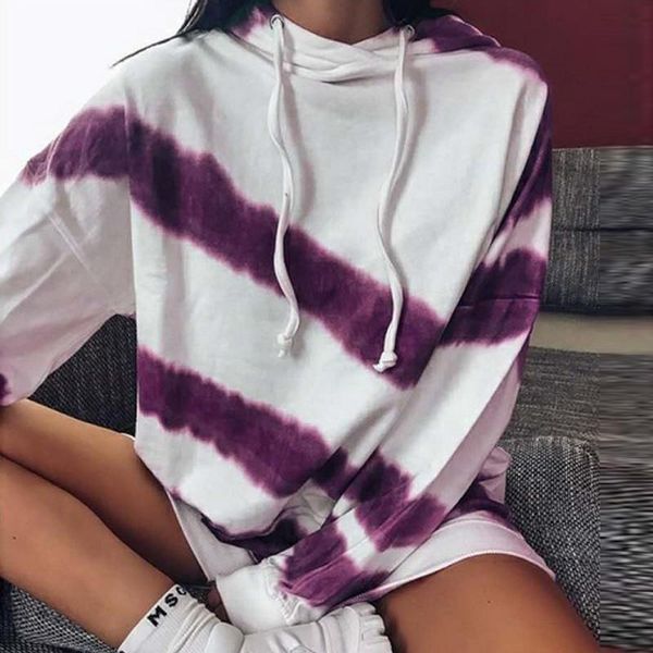 

women's hoodies & sweatshirts women autumn sweatshirt oversized hoodie casual colorful striped tie dye long sleeve pullover hooded, Black