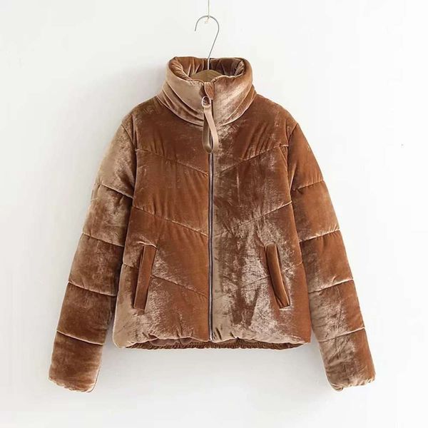 

women's autumn and winter pure velvet bread collar zipper loose cotton padded jacket, Black