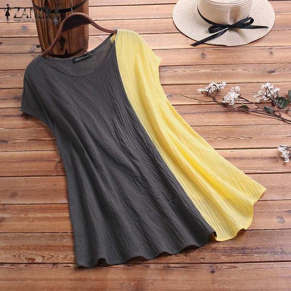 

zanzea summer spliced solid baggy sleeveless women shirts round neck tee casual shirt solid blusas plus size, White