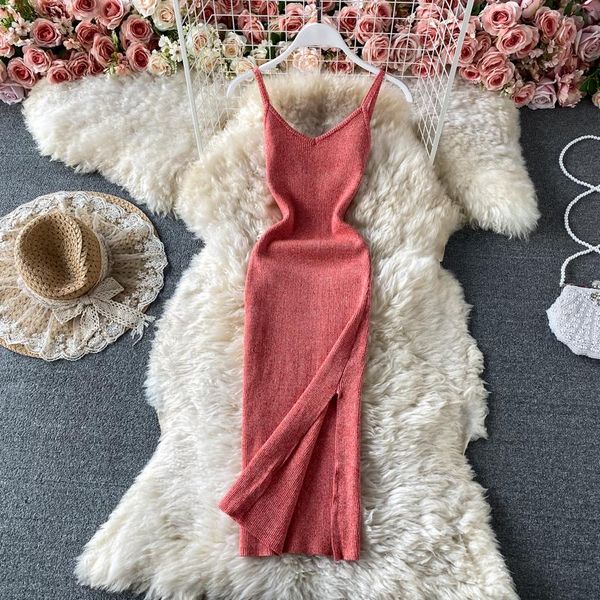 

casual dresses amolapha women summer backless sleeveless v-neck spilt slim skinny spaghetti strap knitting short dress female vestidos, Black;gray