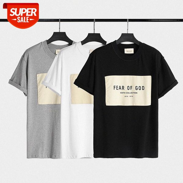 

fog fear of god short-sleeved sixth limited front patch logo loose round neck t-shirt for men and women #tb6o, White;black