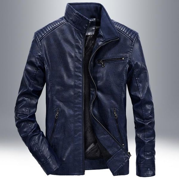 

men's fur & faux hoo 2021men's washed leather collar jacket youth casual motorcycle pu, Black