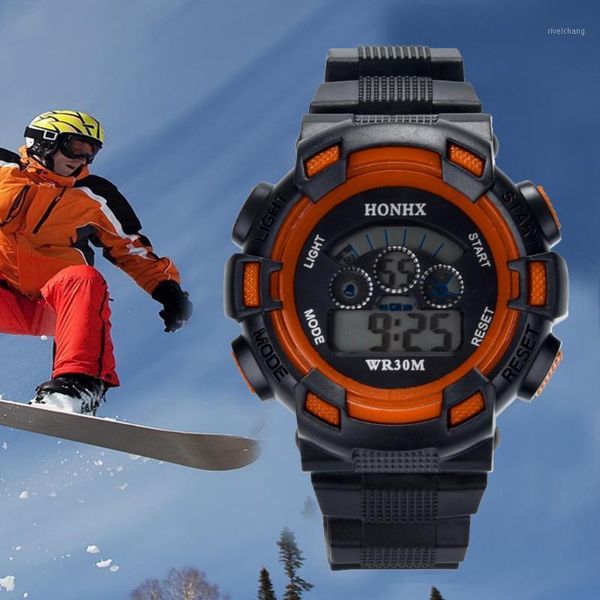 

fashion men led digital date sport military rubber quartz watch alarm waterproof outdoor silica gel clock drop xb40 wristwatches, Slivery;brown