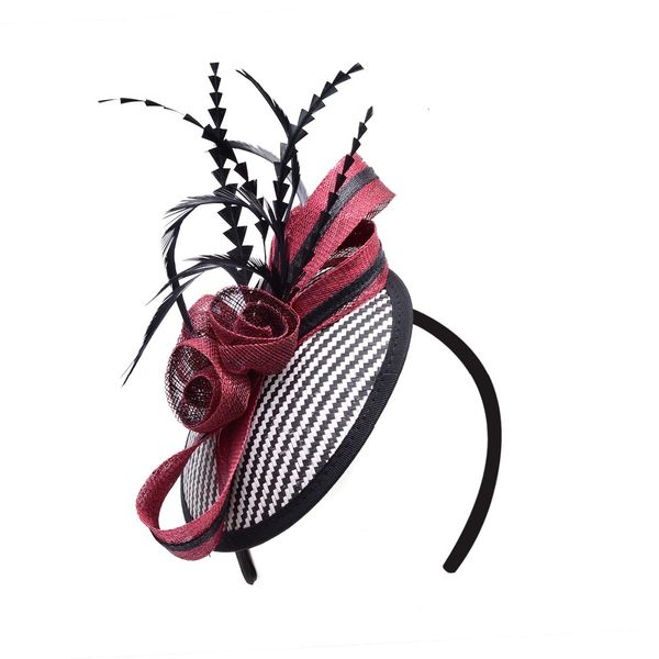 

2021 new fascinator hats black feather bow kentucky derby wedding cocktail church sinamay headbands women headwear t221 3a29, Blue;gray