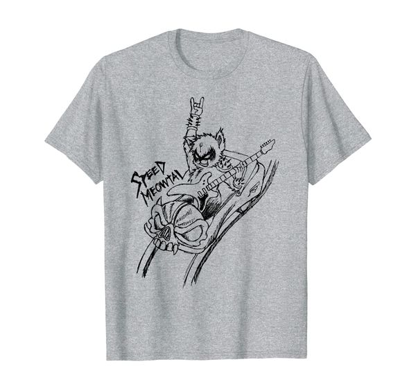 

speed metal headbanger guitar playing cat metalhead gift t-shirt, White;black