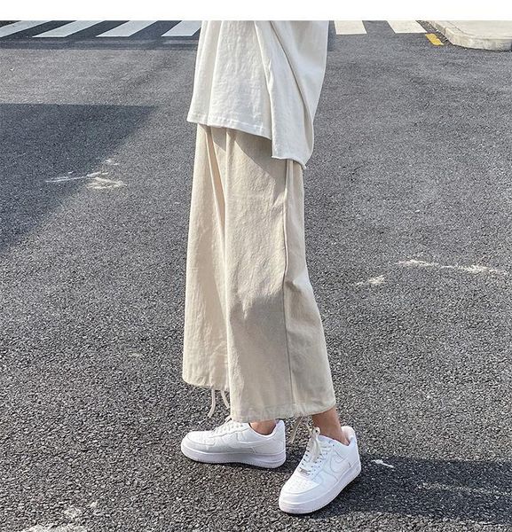 

women's pants & capris women wide-leg casual loose summer solid lace up tie-feet pant linen fashion harajuku street teens ulzzang ankle, Black;white