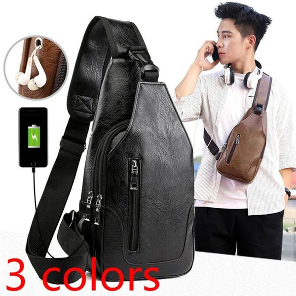 

waist bags waterproof pu leather chest bag leisure travel usb charging port shoulder