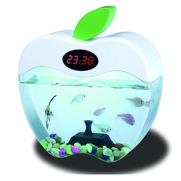 

aquariums highly quality transparent mini cute apple fish tank portable smart usb glass aquarium office table small akvaryum
