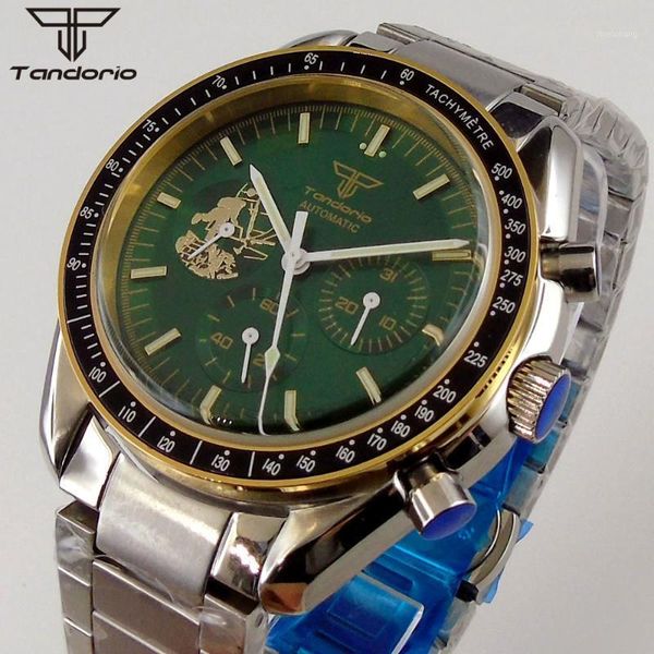 

arrival 40mm tandorio green black blue dial stainless steel date automatic movement mens watch wristwatches, Slivery;brown