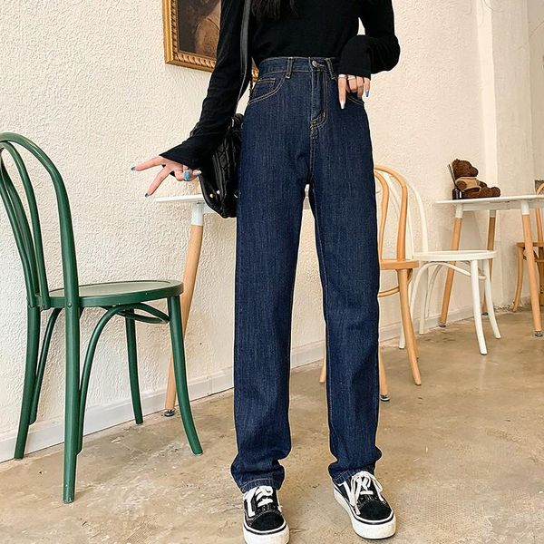 

women's jeans guuzyuviz dark blue straight autumn winter loose boyfriend for women high waist denim pants koean ladies trousers