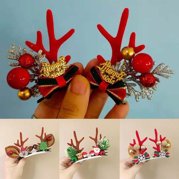 

hair accessories 2pcs christmas cute antler clips deer ear hairpins barrettes festival snowman santa claus headwear kids, Slivery;white