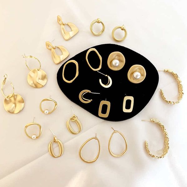 

simple matte metal geometry stud earrings dymfe048 fashion gift national style women diy jewelry earring, Golden;silver