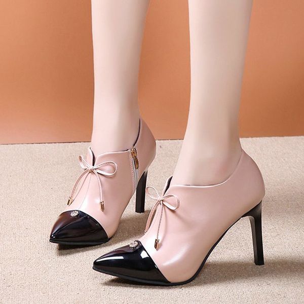 

women bare boots super high heels dress shoes bowtie booties 2021 new fashion pointed toe pumps thin heeled ladies shoes 8568ndress shoes, Black