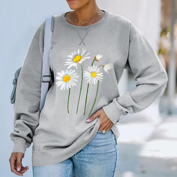 

women's t-shirt 2021 autumn streetwear floral print shirts for women casual loose o-neck ladies pullovers long sleeve clothes mujer, White