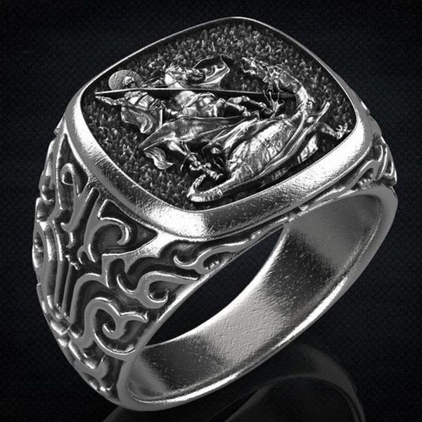 

cluster rings vintage style punk black silver color spiritual dragon slayer totems stainless steel ring male wedding gift jewelry accessorie, Golden;silver