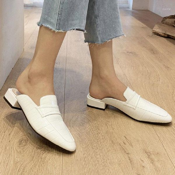 

zawsthia 2021 summer high qualiy woman shoes chunky low heels slip-on women slides lady slippers mules big size 451, Black