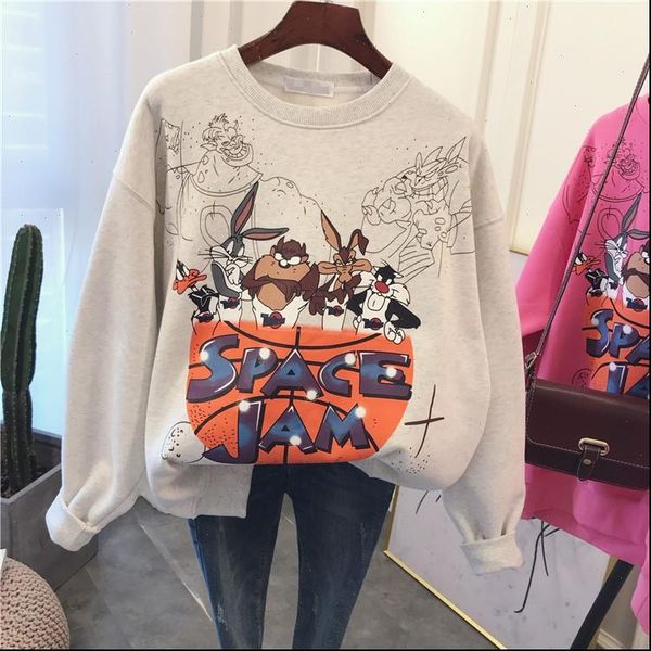 

fall winter women crewneck fleece cotton sweatshirt long sleeve cute graphic pullover coat thickening hoodie coat, Black