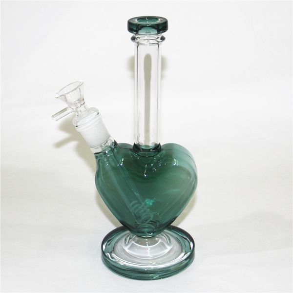 Rosa Herzform Glas Bong Wasserpfeifen Recycler Dab Rig Wasserpfeife Blau Schwarz Gelenkgröße 14 mm Aschefänger Dabber-Werkzeug