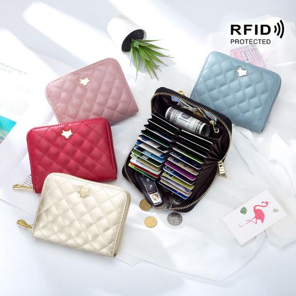 

card holders luxury designer purses handbags genuine leather small zipper women men wallet id holder bank clutch coin anti rfid, Brown;gray