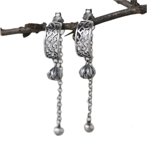 

2021 new real s925 pure jewelry retro matte thai for women fashion buds sier beads tassel earrings o2sm, Silver