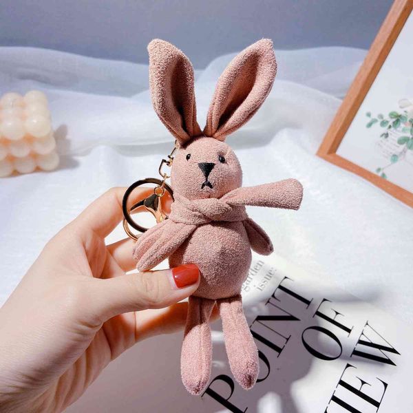 

cute chicken skin velvet rabbit key chain cartoon plug cotton doll pendant machine jewelry ring, Silver