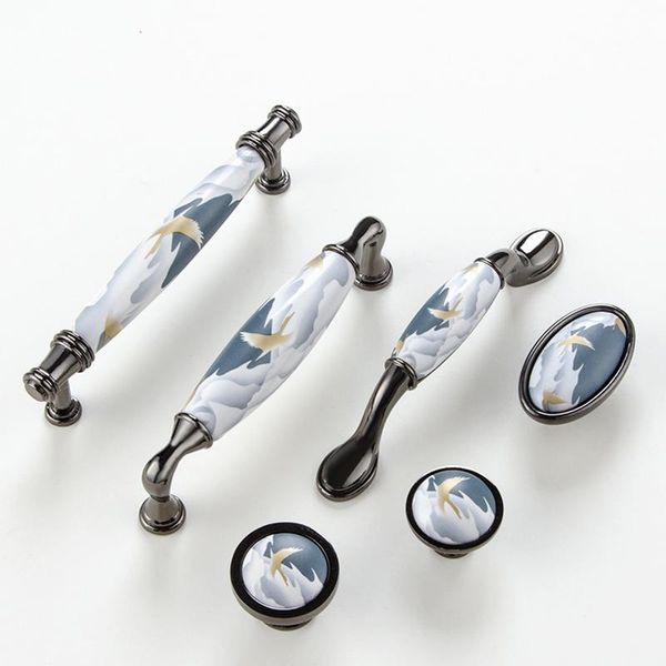 

handles & pulls sky blue/ceramic door european antique furniture drawer kitchen cabinet knobs and