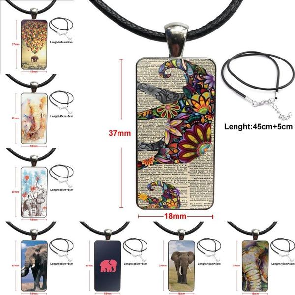 

pendant necklaces jewelry with steel plated glass cabochon choker long rectangle necklace for women cute elephant nursery pattern, Silver