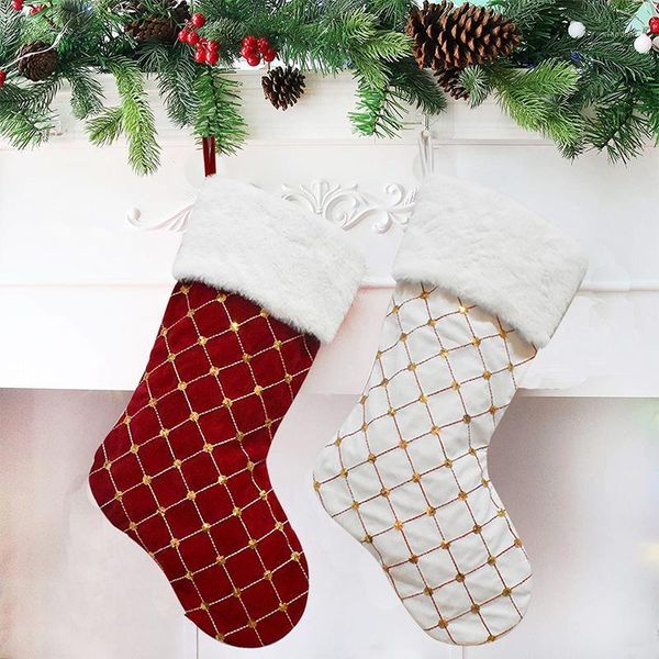 

christmas decorations stockings plaid xmas socks gift candy bag