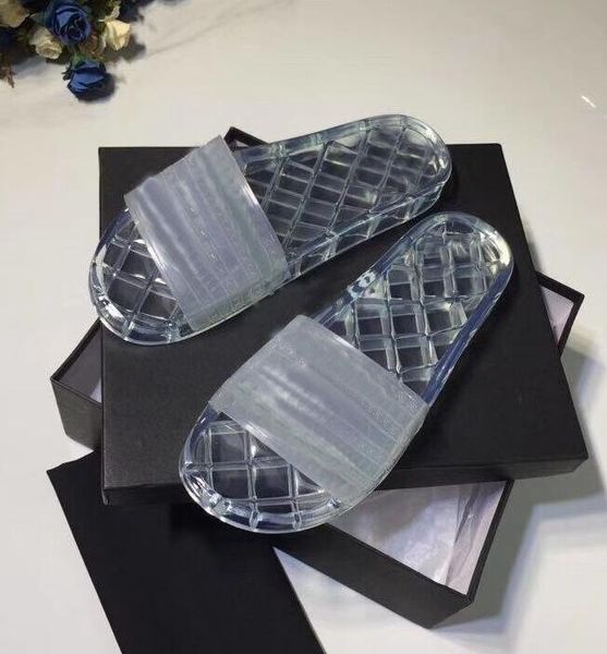 

2021 designer women scandals jelly transparent pvc clear sandals slippers rubber slide sandal floral brocade gear bottoms flip flops outdoor, Black