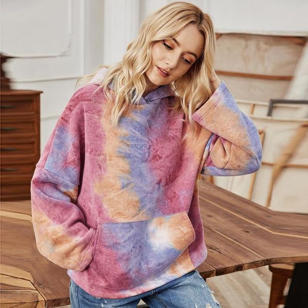

women's hoodies & sweatshirts women loose tie-dye printed hood pullover casual long sleeve hooded sweatshirt felpa donna e1, Black