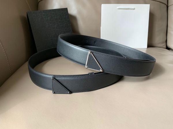 

classic black genuine leather pin black silver triangle buckle men belt with box men designers belts women belts 012, Black;brown