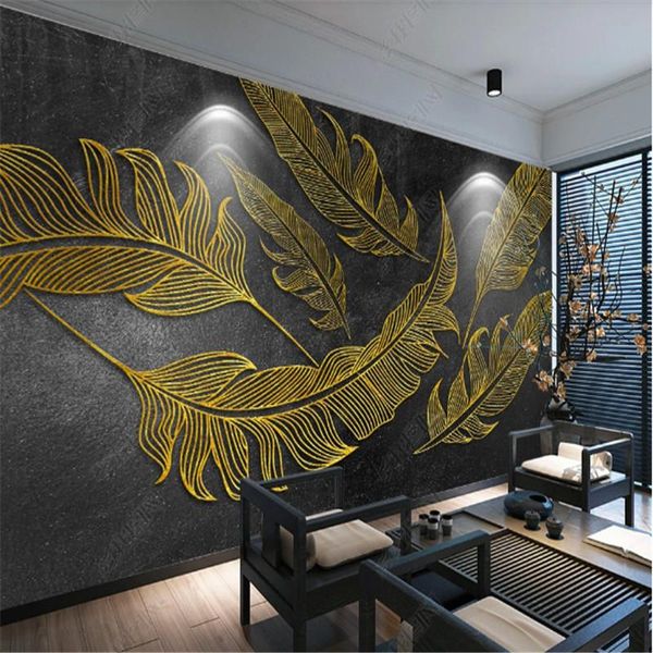 

wallpapers modern fashion light luxury 3d wallpaper for living room hollow golden feather tv background wall papers home decor mural