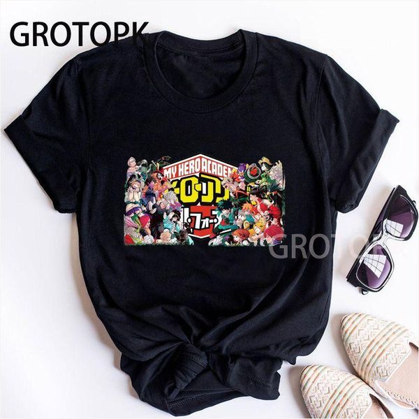

women's t-shirt my hero academia anime t shirt cartoon summer hipster casual ulzzang streetwear aesthetic short sleeve shirts, White