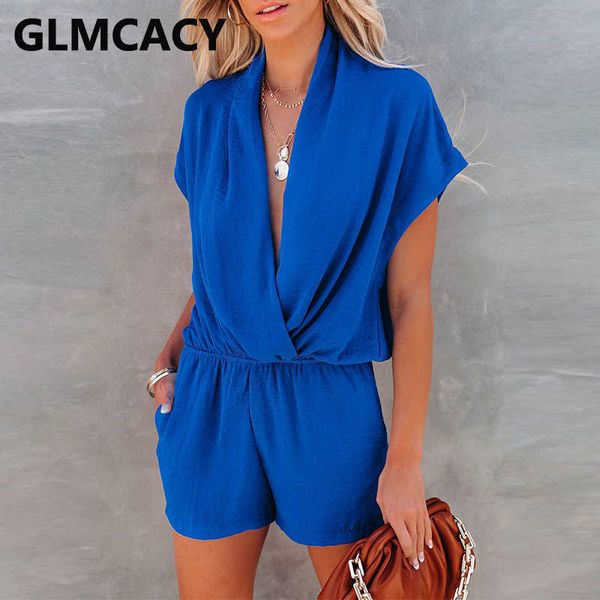 

women short sleeve casual solid v-neck romper 210702, Black;white
